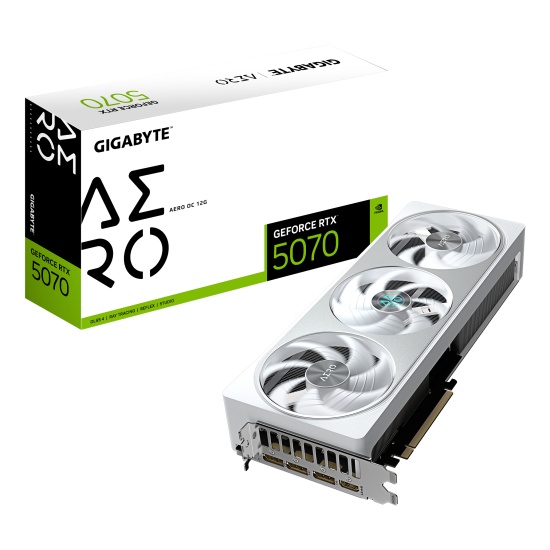 GIGABYTE GeForce RTX 5070 AERO OC 12G Graphics Card - 12GB GDDR7, 192bit, PCI-E 5.0, 2625 MHz Core Clock, 3 x DP 2.1a, 1 x HDMI 2.1b, NVIDIA DLSS 4, GV-N5070AERO OC-12GD Image