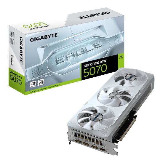 GIGABYTE GeForce RTX 5070 EAGLE OC ICE SFF 12G Graphics Card - 12GB GDDR7, 192bit, PCI-E 5.0, 2587 MHz Core Clock, 3 x DP 2.1a, 1 x HDMI 2.1b, NVIDIA DLSS 4, GV-N5070EAGLEOC ICE-12GD Image GIGABYTE GeForce RTX 5070 EAGLE OC ICE SFF 12G Graphics Card - 12GB GDDR7, 192bit, PCI-E 5.0, 2587 MHz Core Clock, 3 x DP 2.1a, 1 x HDMI 2.1b, NVIDIA DLSS 4, GV-N5070EAGLEOC ICE-12GD Image