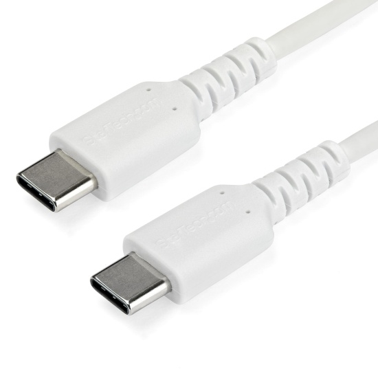 StarTech.com 1m USB C Charging Cable - Durable Fast Charge & Sync USB 2.0 Type C to USB C Laptop Charger Cord - TPE Jacket Aramid Fiber M/M 60W White - Samsung S10 S20 iPad Pro MS Surface Image