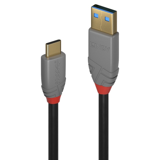 Lindy 2m USB 3.2 Type A to C Cable, 10Gbps, 5A, PD, Anthra Line Image