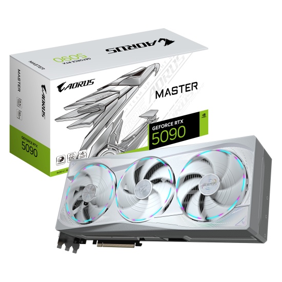 GIGABYTE AORUS GeForce RTX 5090 MASTER ICE 32G Graphics Card - 32GB GDDR7, 512bit, PCI-E 5.0, 2655MHz Core Clock, 3 x DP 2.1a, 1 x HDMI 2.1b, NVIDIA DLSS 4, GV-N5090AORUSM ICE-32GD Image GIGABYTE AORUS GeForce RTX 5090 MASTER ICE 32G Graphics Card - 32GB GDDR7, 512bit, PCI-E 5.0, 2655MHz Core Clock, 3 x DP 2.1a, 1 x HDMI 2.1b, NVIDIA DLSS 4, GV-N5090AORUSM ICE-32GD Image