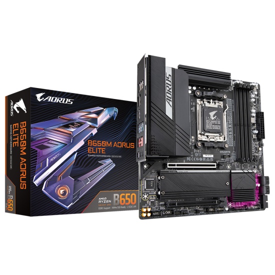 GIGABYTE B650M AORUS ELITE Motherboard - AMD Ryzen 9000 CPUs, 12+2+2 Phases VRM, up to 8000MHz DDR5, 1xPCIe 5.0 + 1xPCIe 4.0 M.2, 2.5GbE LAN, USB 3.2 Gen 2x2 Image