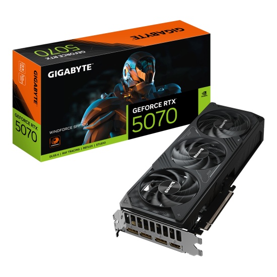 GIGABYTE GeForce RTX 5070 WINDFORCE SFF 12G Graphics Card - 12GB GDDR7, 192bit, PCI-E 5.0, 2512MHz Core Clock, 3 x DP 2.1b, 1 x HDMI 2.1b, DLSS 4, GV-N5070WF3-12GD Image GIGABYTE GeForce RTX 5070 WINDFORCE SFF 12G Graphics Card - 12GB GDDR7, 192bit, PCI-E 5.0, 2512MHz Core Clock, 3 x DP 2.1b, 1 x HDMI 2.1b, DLSS 4, GV-N5070WF3-12GD Image
