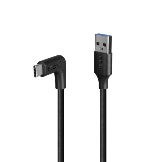 Lindy 1m USB 3.2 Type-A to Right-Angled USB-C Cable, 10Gbps Image