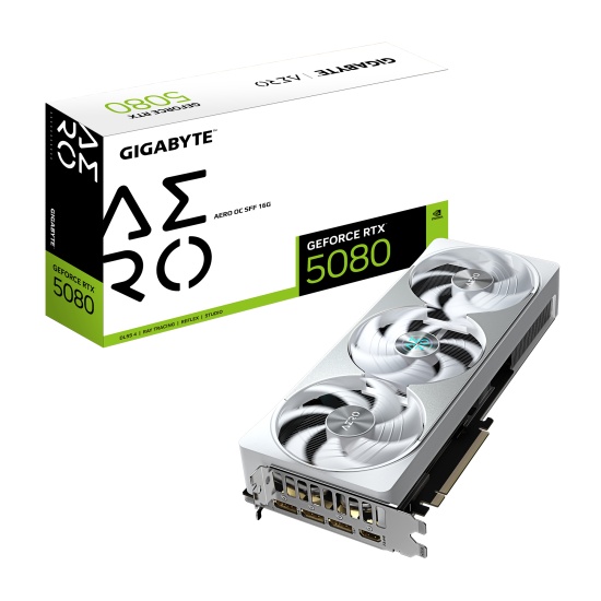 GIGABYTE GeForce RTX 5080 AERO OC SFF 16G Graphics Card - 16GB GDDR7, 256bit, PCI-E 5.0, 2730MHz Core Clock, 3 x DisplayPort, 1 x HDMI, GV-N5080AERO OC-16GD Image
