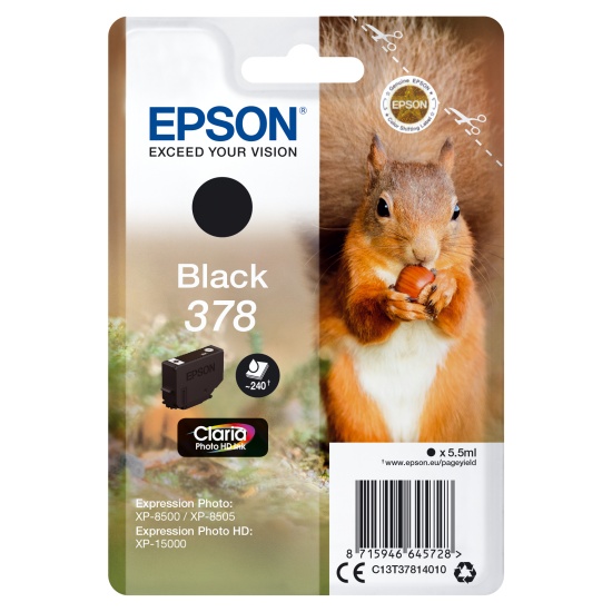 Epson Squirrel Singlepack Black 378 Claria Photo HD Ink Image