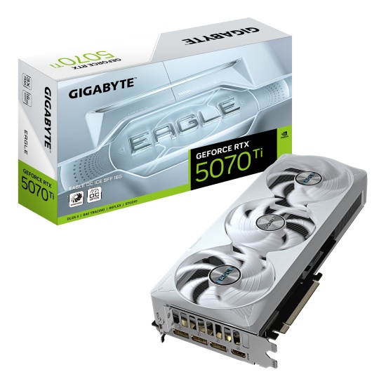 GIGABYTE GeForce RTX 5070 Ti EAGLE OC ICE SFF 16G Graphics Card - 16GB GDDR7, 256bit, PCI-E 5.0, 2542 MHz Core Clock, 3 x DP 2.1a, 1 x HDMI 2.1b, NVIDIA DLSS 4, GV-N507TEAGLEOC ICE-16GD Image