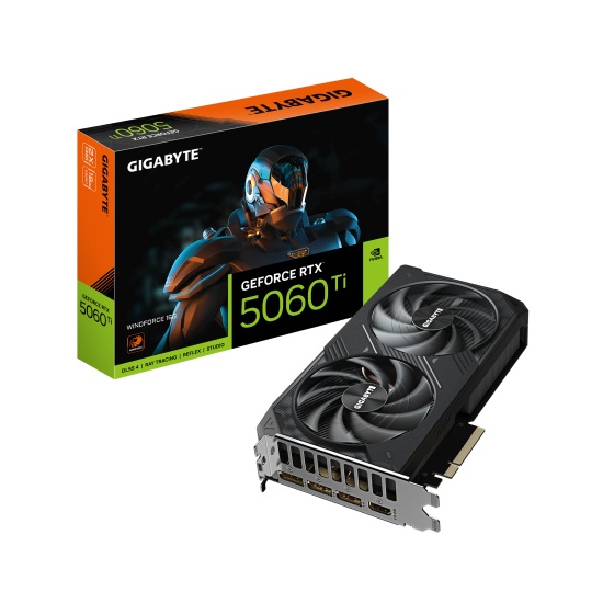 GIGABYTE GeForce RTX 5060 Ti WINDFORCE 16G Graphics Card - 16GB GDDR7, 128bit, PCI-E 5.0, 2572MHz Core Clock, 3 x DisplayPort, 1 x HDMI, GV-N506TWF2-16GD Image