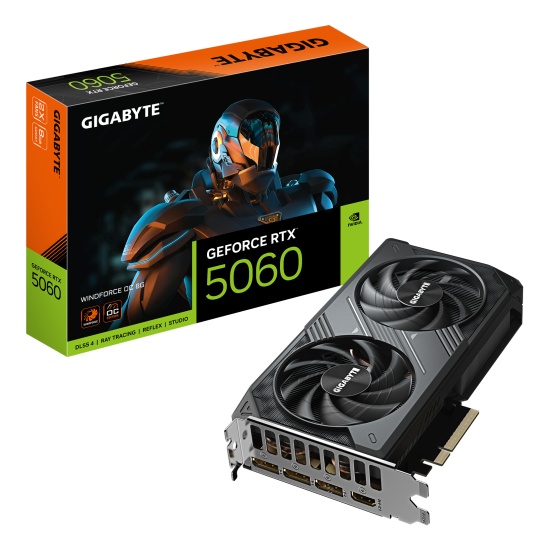 GIGABYTE GeForce RTX 5060 WINDFORCE OC 8G Graphics Card - 8GB GDDR7, 128bit, PCI-E 5.0, 2512 MHz Core Clock, 3 x DisplayPort, 1 x HDMI, GV-N5060WF2OC-8GD Image