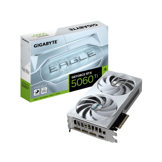 GIGABYTE GeForce RTX 5060 Ti EAGLE OC ICE 8G Graphics Card - 8GB GDDR7, 128bit, PCI-E 5.0, 2617MHz Core Clock, 3 x DisplayPort, 1 x HDMI, GV-N506TEAGLEOC ICE-8GD Image