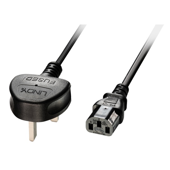 Lindy 3m UK 3 Pin Plug To IEC C13 Mains Power Cable, Black Image