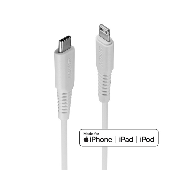 Lindy 1m USB Type C to Lightning Cable, White Image