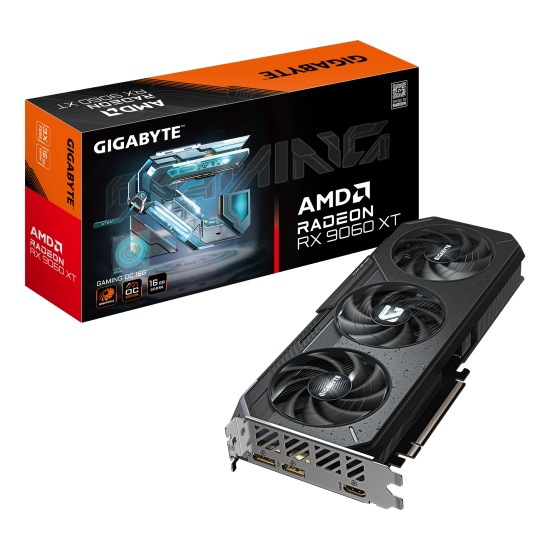 GIGABYTE Radeon RX 9060 XT GAMING OC 16G Graphics Card - 16GB GDDR6, 128bit, PCI-E 5.0, 3320 MHz Core Clock, 2 x DisplayPort, 1 x HDMI, GV-R9060XTGAMING OC-16GD Image
