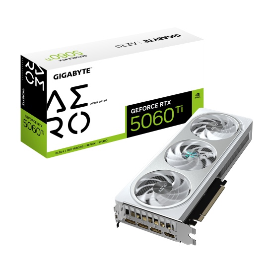 GIGABYTE GeForce RTX 5060 Ti AERO OC 8G Graphics Card - 8GB GDDR7, 128bit, PCI-E 5.0, 2647MHz Core Clock, 3 x DisplayPort, 1 x HDMI, GV-N506TAERO OC-8GD Image