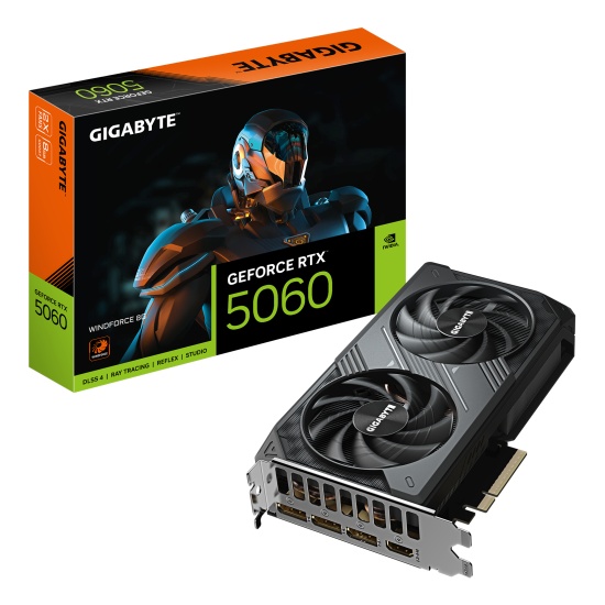 GIGABYTE GeForce RTX 5060 WINDFORCE 8G Graphics Card - 8GB GDDR7, 128bit, PCI-E 5.0, 2497 MHz Core Clock, 3 x DisplayPort, 1 x HDMI, GV-N5060WF2-8GD Image