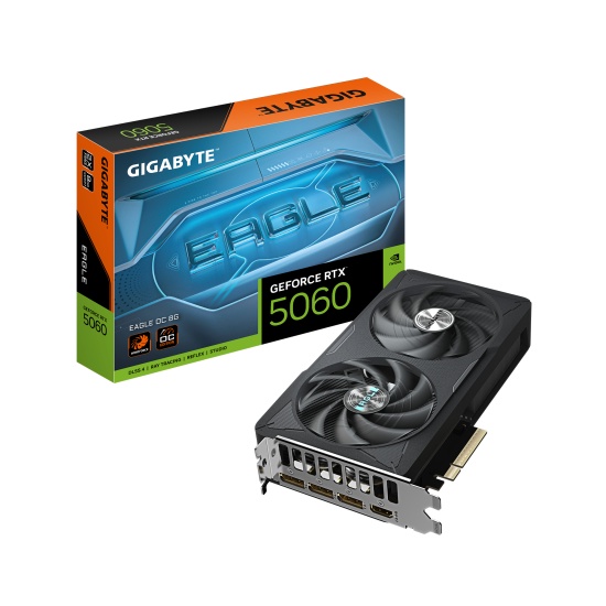GIGABYTE GeForce RTX 5060 EAGLE OC 8G Graphics Card - 8GB GDDR7, 128bit, PCI-E 5.0, 2550 MHz Core Clock, 3 x DisplayPort, 1 x HDMI, GV-N5060EAGLE OC-8GD Image