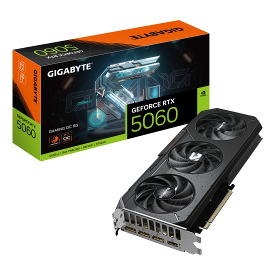 GIGABYTE GeForce RTX 5060 GAMING OC 8G Graphics Card - 8GB GDDR7, 128bit, PCI-E 5.0, 2595 MHz Core Clock, 3 x DisplayPort, 1 x HDMI, GV-N5060GAMING OC-8GD Image