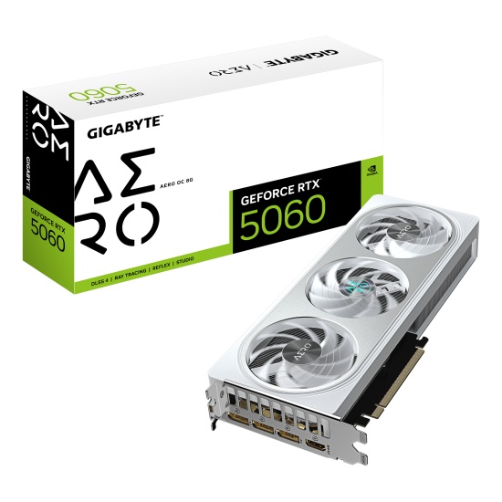 GIGABYTE GeForce RTX 5060 AERO OC 8G Graphics Card - 8GB GDDR7, 128bit, PCI-E 5.0, 2595 MHz Core Clock, 3 x DisplayPort, 1 x HDMI, GV-N5060AERO OC-8GD Image