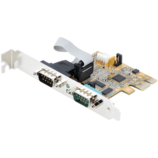 StarTech.com 2-Port PCI Express Serial Card, Dual Port PCIe to RS232 (DB9) Serial Card, 16C1050 UART, Standard or Low Profile Brackets, COM Retention, For Windows & Linux Image