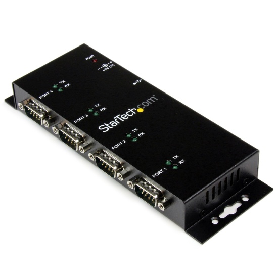 StarTech.com 4 Port USB to DB9 RS232 Serial Adapter Hub – Industrial DIN Rail and Wall Mountable Image