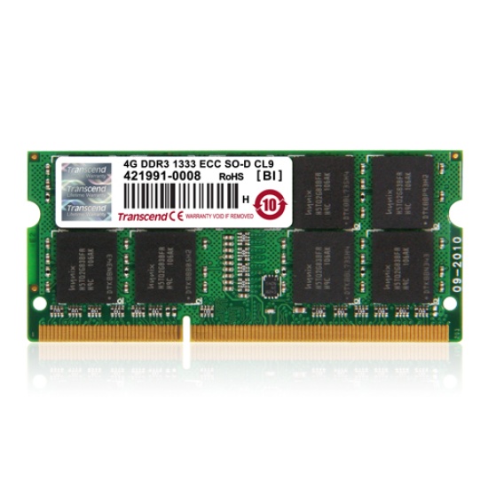 Transcend DDR3 4GB memory module 1 x 4 GB ECC Image