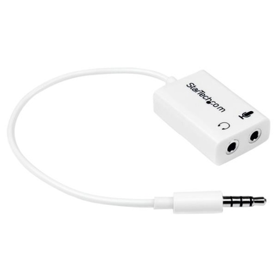 StarTech.com White headset adapter for headsets with separate headphone / microphone plugs - 3.5mm 4 position to 2x 3 position 3.5mm M/F Image