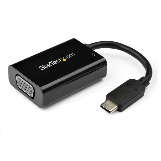 StarTech.com USB C to VGA Adapter with Power Delivery - 1080p USB Type-C to VGA Monitor Video Converter w/ Charging - 60W PD Pass-Through - Thunderbolt 3 Compatible - Black Image