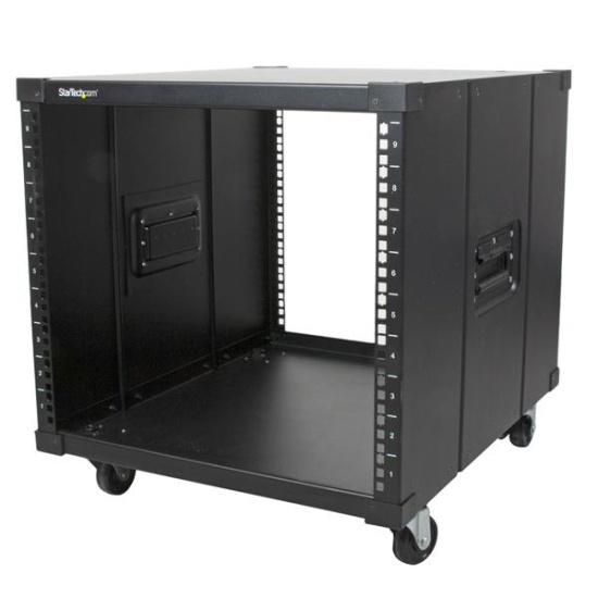 StarTech.com 4-Post 9U Mobile Open Frame Server Rack, Four Post Network Rack with Wheels, 19