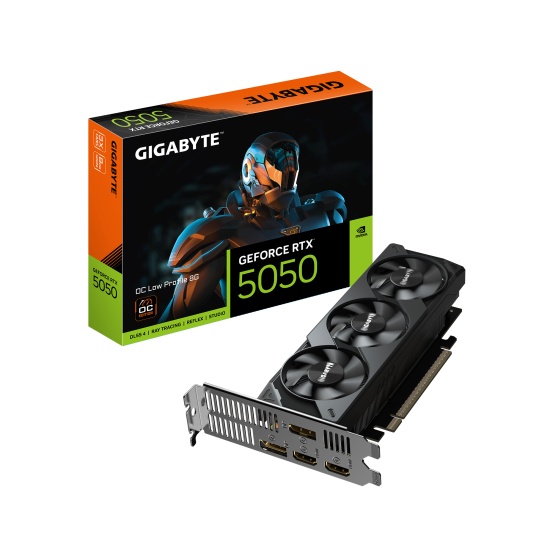 GIGABYTE GeForce RTX 5050 OC Low Profile 8G Graphics Card - 8GB GDDR6, 128bit, PCI-E 5.0, 2587MHz Core Clock, 2 x DP, 2 x HDMI, NVIDIA DLSS 4, GV-N5050OC-8GL Image
