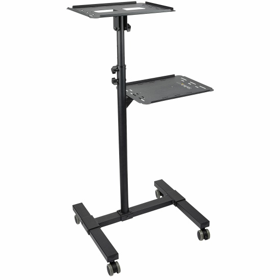 StarTech.com Mobile Projector and Laptop Stand/Cart - Heavy Duty Portable Projector Stand (2 Shelves, hold 22lb/10kg each) - Height Adjustable Rolling Presentation Cart w/Lockable Wheels Image