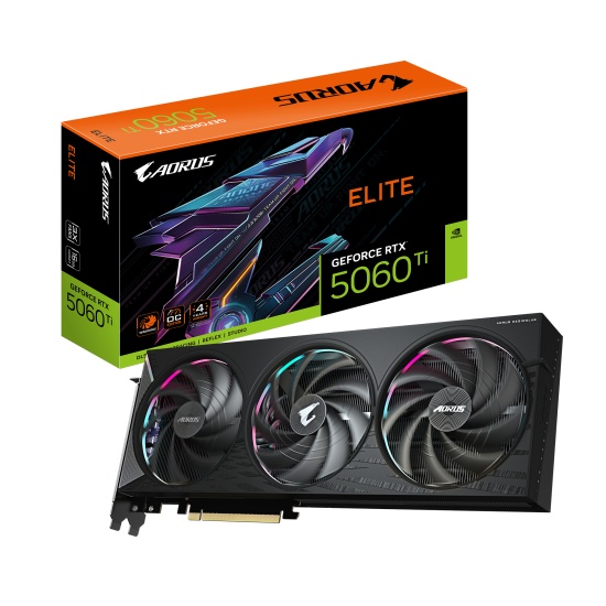 GIGABYTE AORUS GeForce RTX 5060 Ti ELITE 16G Graphics Card - 16GB GDDR7, 128bit, PCI-E 5.0, 2722MHz Core Clock, 3 x DisplayPort, 1 x HDMI, GV-N506TAORUS E-16GD Image