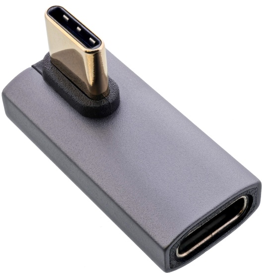 InLine USB4 adapter, USB-C plug/socket vertical right/left angled, alu, grey Image