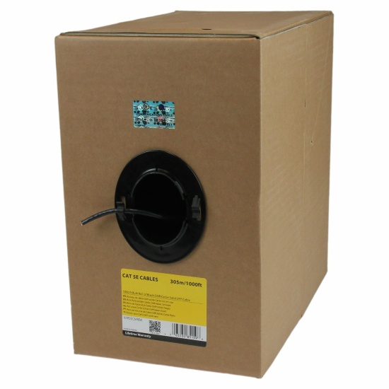 StarTech.com Bulk Cat 5e Ethernet Cable - 1000 ft. (304,8m) - Solid - CMR-Rated - Black - TAA Compliant Image