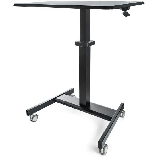 StarTech.com Mobile Standing Desk - Portable Sit Stand Ergonomic Height Adjustable Cart on Wheels - Rolling Computer/Laptop Workstation Table with Locking One-Touch Lift for Teacher/Student Image