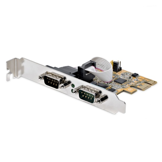 StarTech.com 2-Port PCI Express Serial Interface Card, Dual Port PCIe to RS232 (DB9) Serial Card, 16C1050 UART, Low/Full Profile Brackets, COM Retention, For Windows/Linux Image