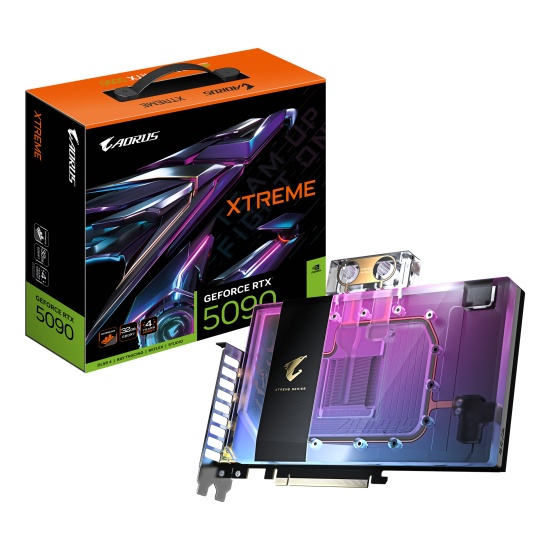 GIGABYTE AORUS GeForce RTX 5090 XTREME WATERFORCE WB 32G Graphics Card - 32GB GDDR7, 512bit, PCI-E 5.0, 2655MHz Core Clock, 3 x DP 2.1a, 1 x HDMI 2.1b, NVIDIA DLSS 4, GV-N5090AORUSX WB-32GD Image