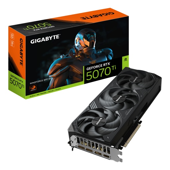 GIGABYTE GeForce RTX 5070 Ti WINDFORCE SFF 16G Graphics Card - 16GB GDDR7, 256bit, PCI-E 5.0, 2452 MHz Core Clock, 3 x DP 2.1b, 1 x HDMI 2.1b, NVIDIA DLSS 4, GV-N507TWF3-16GD Image