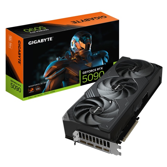 GIGABYTE GeForce RTX 5090 WINDFORCE OC 32G Graphics Card - 32GB GDDR7, 512bit, PCI-E 5.0, 2467MHz Core Clock, 3 x DP 2.1a, 1 x HDMI 2.1b, NVIDIA DLSS 4, GV-N5090WF3OC-32GD Image
