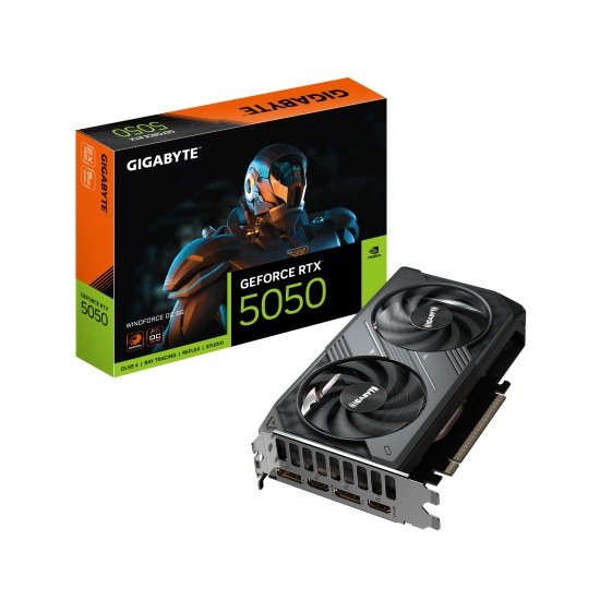 GIGABYTE GeForce RTX 5050 WINDFORCE OC 8G Graphics Card - 8GB GDDR6, 128bit, PCI-E 5.0, 2587MHz Core Clock, 2 x DP, 2 x HDMI, NVIDIA DLSS 4, GV-N5050WF2OC-8GD Image
