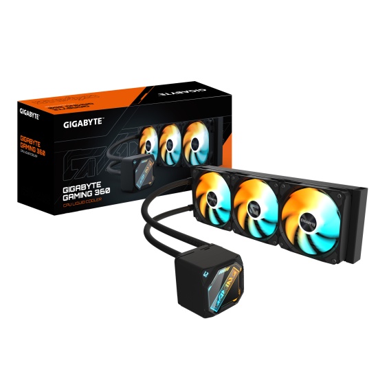 GIGABYTE GAMING 360 Liquid CPU Cooler- 3x120mm ARGB Fans, slide-in interlocking mechanism, DAISY-CHAIN, Intel LGA 1851 and AMD AM5 Compatible Image