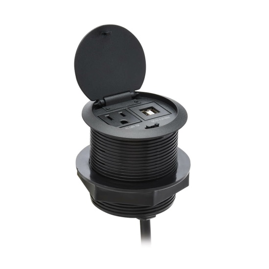 Tripp Lite Protect It! Desktop Power Grommet - NEMA 5-15P, 2x USB-A Charging, Surge Protection, 10 ft. Cord, Antimicrobial, Black Image