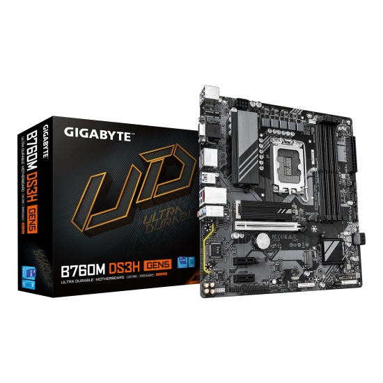 GIGABYTE B760M DS3H GEN5 Motherboard - Supports Intel Core 14th Gen CPUs, 6+2+1 Phases Digital VRM, up to 5600MHz DDR5, 2xPCIe 4.0 M.2, 2.5GbE LAN, USB 3.2 Gen2 Image