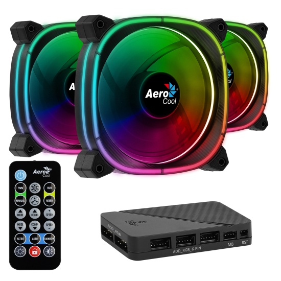 Aerocool ASTRO12PRO Kit 3 Fans PC 12cm LED RGB Antivibration Remote Control Image