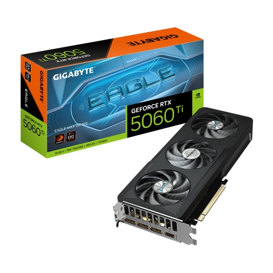 GIGABYTE GeForce RTX 5060 Ti EAGLE MAX OC 16G Graphics Card - 16GB GDDR7, 128bit, PCI-E 5.0, 2617MHz Core Clock, 3 x DP, 1 x HDMI, NVIDIA DLSS 4, GV-N506TEAGLEMAX OC-16GD Image