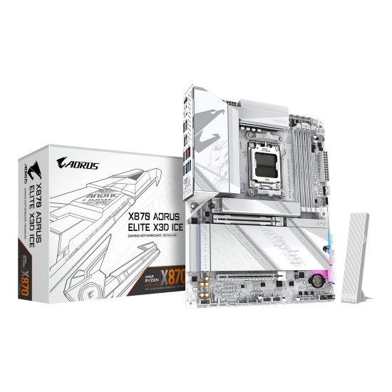 GIGABYTE X870 AORUS ELITE X3D ICE Motherboard - Supports AMD Ryzen 9000 CPUs, 16+2+2 Phases Digital VRM, up to 9000Hz DDR5 (OC), 2xPCIe 5.0 + 2xPCIe 4.0, Wi-Fi 7, 2.5GbE LAN, USB 4 Image