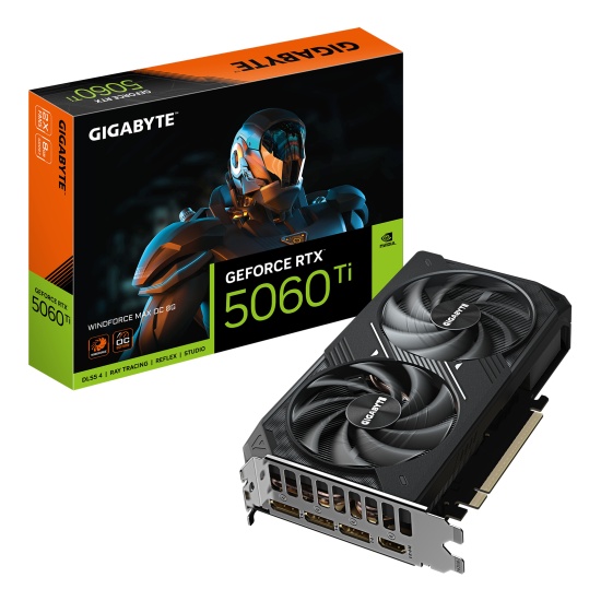 GIGABYTE GeForce RTX 5060 Ti WINDFORCE MAX OC 8G Graphics Card - 8GB GDDR7, 128bit, PCI-E 5.0, 2617MHz Core Clock, 3 x DP, 1 x HDMI, NVIDIA DLSS 4, GV-N506TEAGLEMAX OC-8GD Image