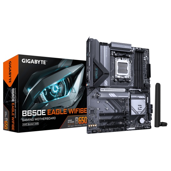 GIGABYTE B650E EAGLE WIFI6E Motherboard - AMD Ryzen 9000 Series CPUs, 8+2+2 Phases VRM, up to 8200MHz DDR5 (OC), 1xPCIe 5.0 + 2xPCIe 4.0 M.2, 2.5GbE LAN, WIFI 6E, USB 3.2 Gen 2 Image