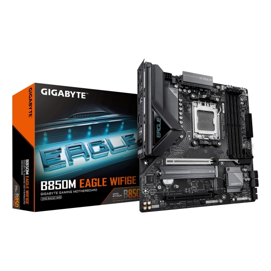 GIGABYTE B850M EAGLE WIFI6E Motherboard - AMD Ryzen 9000 Series CPUs, 8+2+2 Phases Digital VRM, up to 8200MHz DDR5 (OC), 1xPCIe 5.0 + 1xPCIe 4.0 M.2, WIFI 6E, 2.5 GbE LAN, USB 3.2 Gen 2 Image