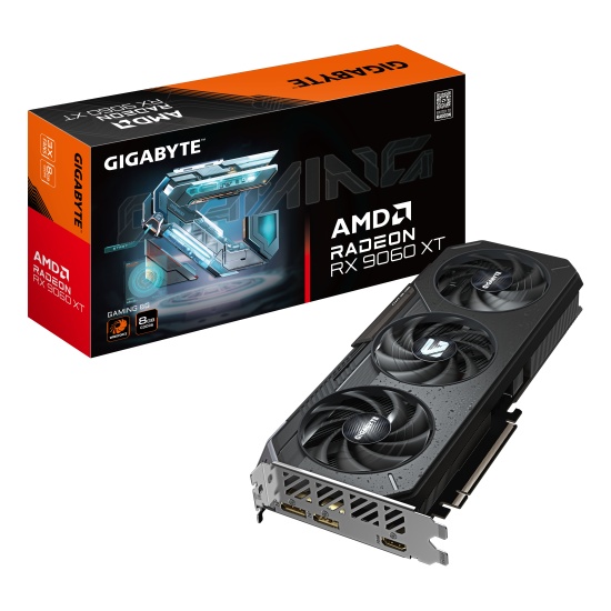GIGABYTE Radeon RX 9060 XT GAMING 8G Graphics Card - 8GB GDDR6, 128bit, PCI-E 5.0, 3130 MHz Core Clock, 2 x DisplayPort, 1 x HDMI, GV-R9060XTGAMING-8GD Image