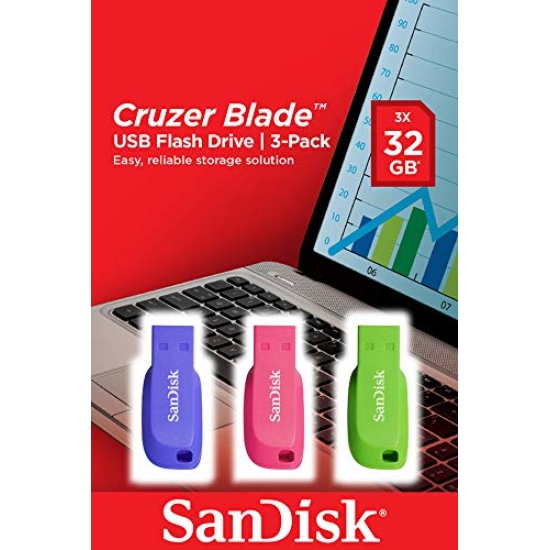 SanDisk Cruzer Blade 3x 32GB USB flash drive USB Type-A 2.0 Blue, Green, Pink Image